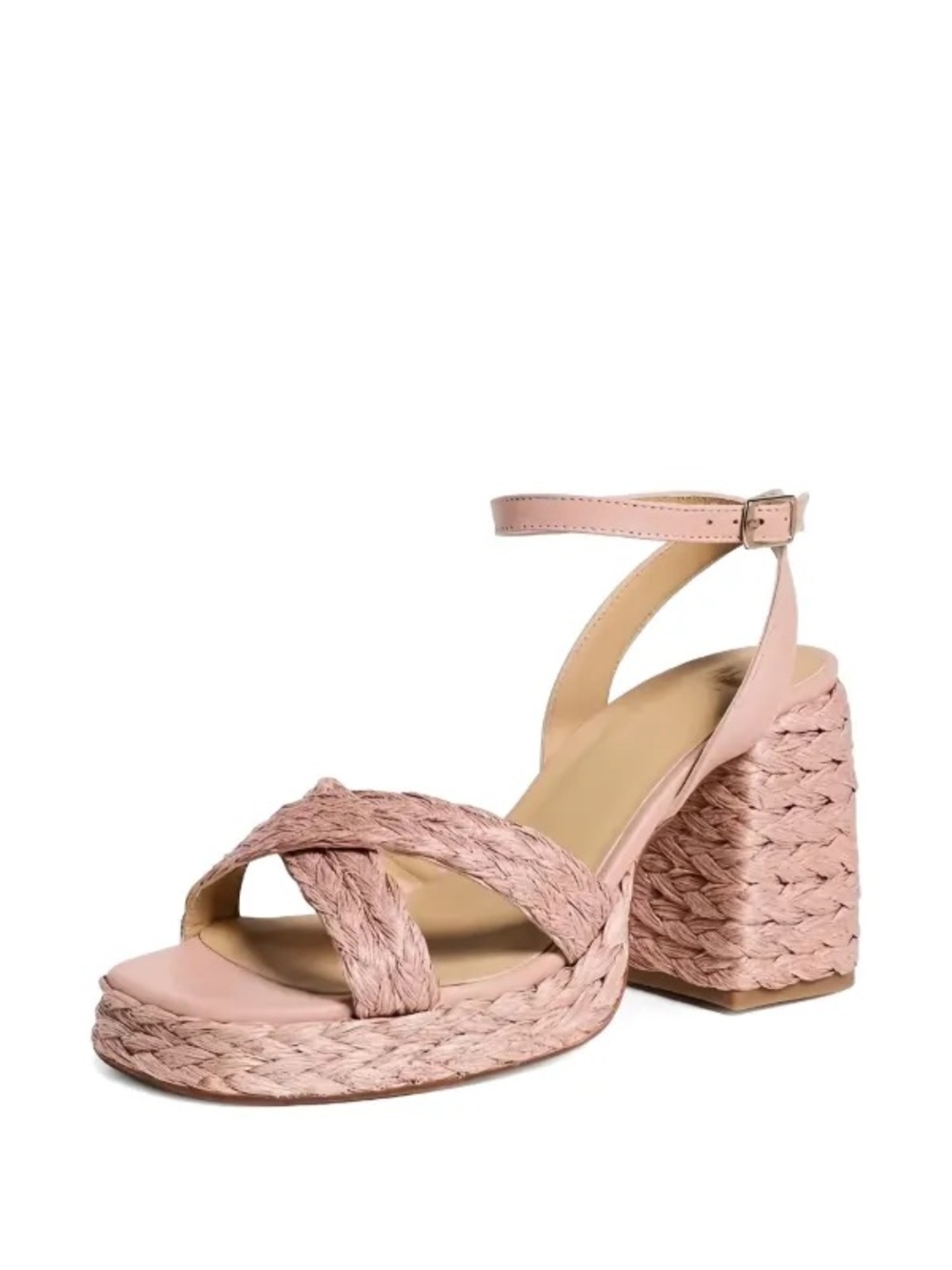 Valeriette Raffia Heeled Pink Platform Espadrille Sandals - size 8